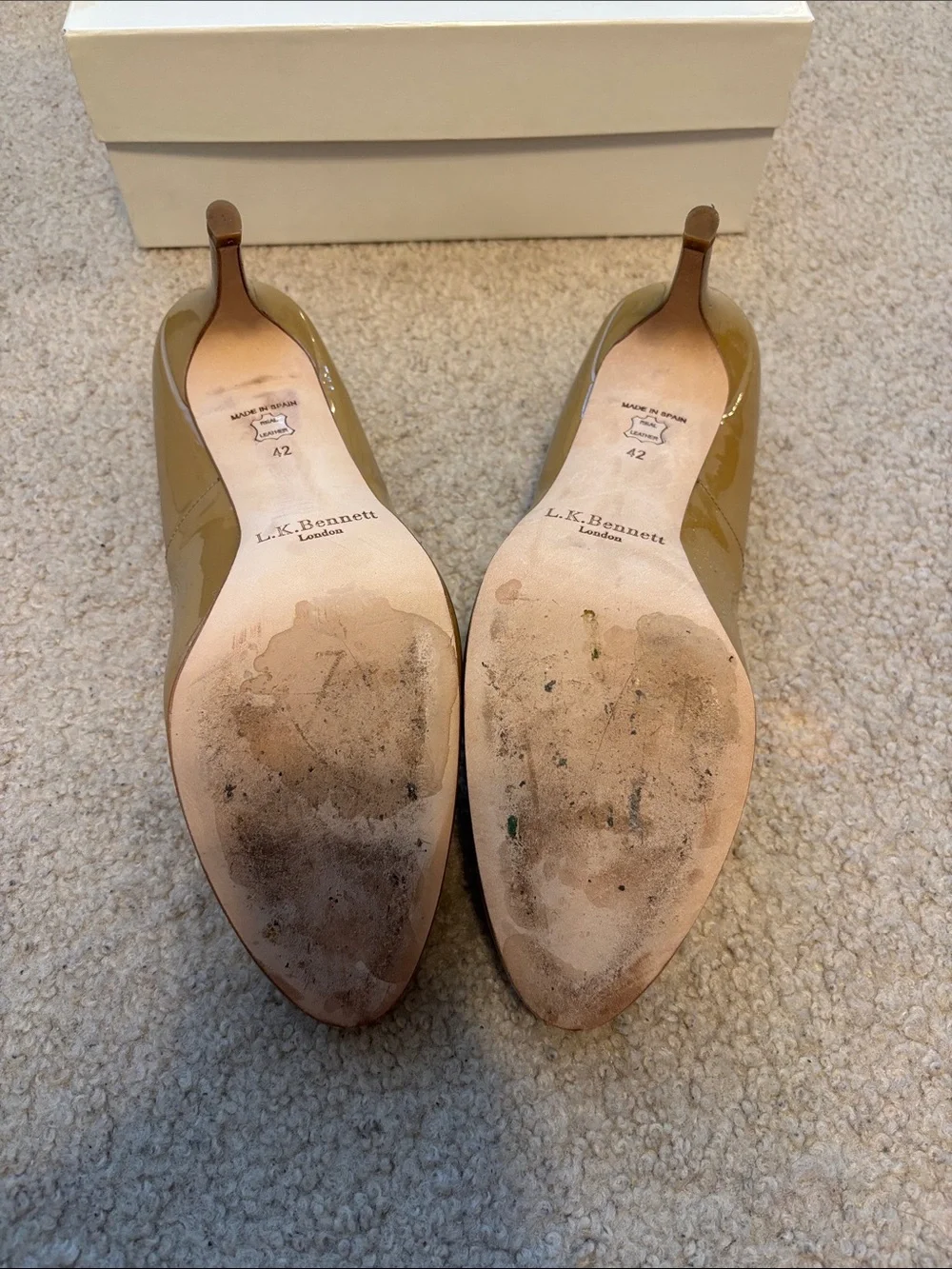 LK Bennett Glossy Patent Leather Pumps in Mustard Brown